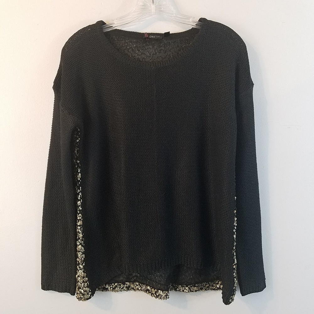 031. Dex Open Knit Sequined Back Crew Neck Sweater S - Picture 2 of 3